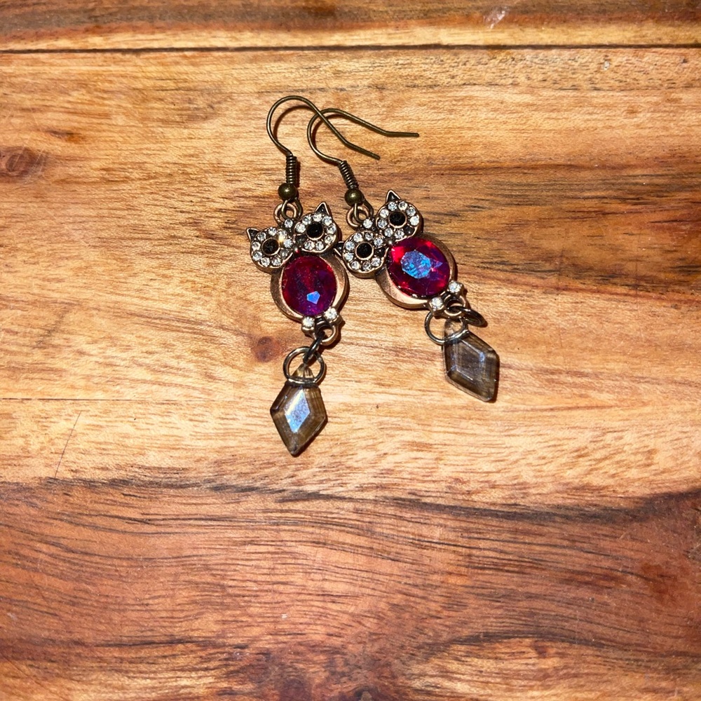 Owl dangly earrings! Super cute! Worn once!